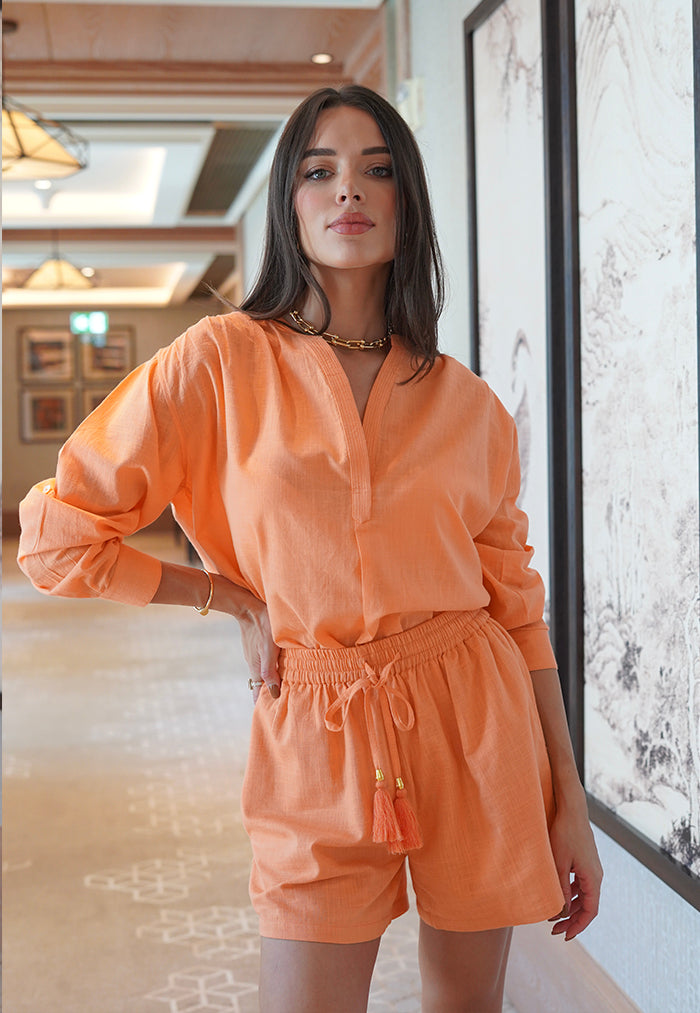 Apostrophe The Label Dubai Solid Shorts Set - Orange