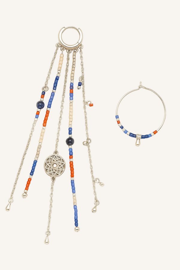 Pantala Laoi Silver Asymmetric Earrings with celtic detail