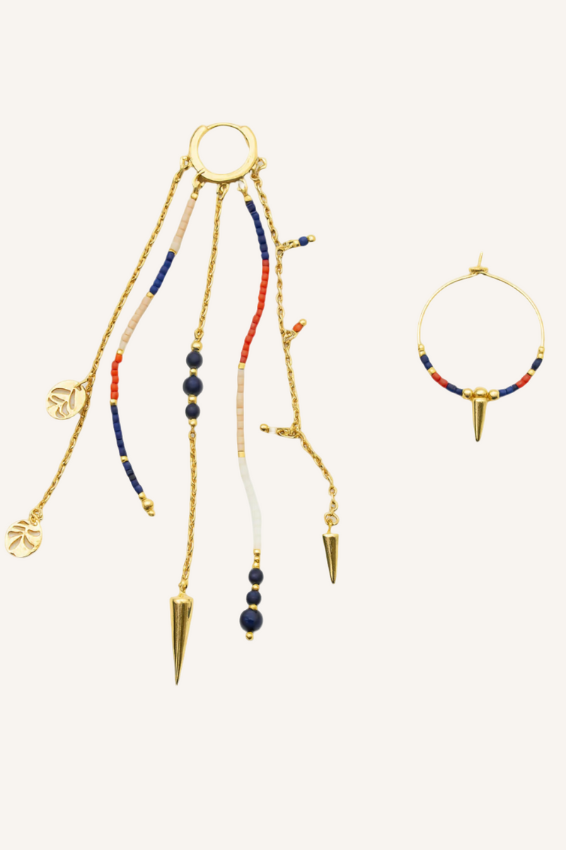 Pantala Ayuni Asymmetrical Earrings - Navy Gold