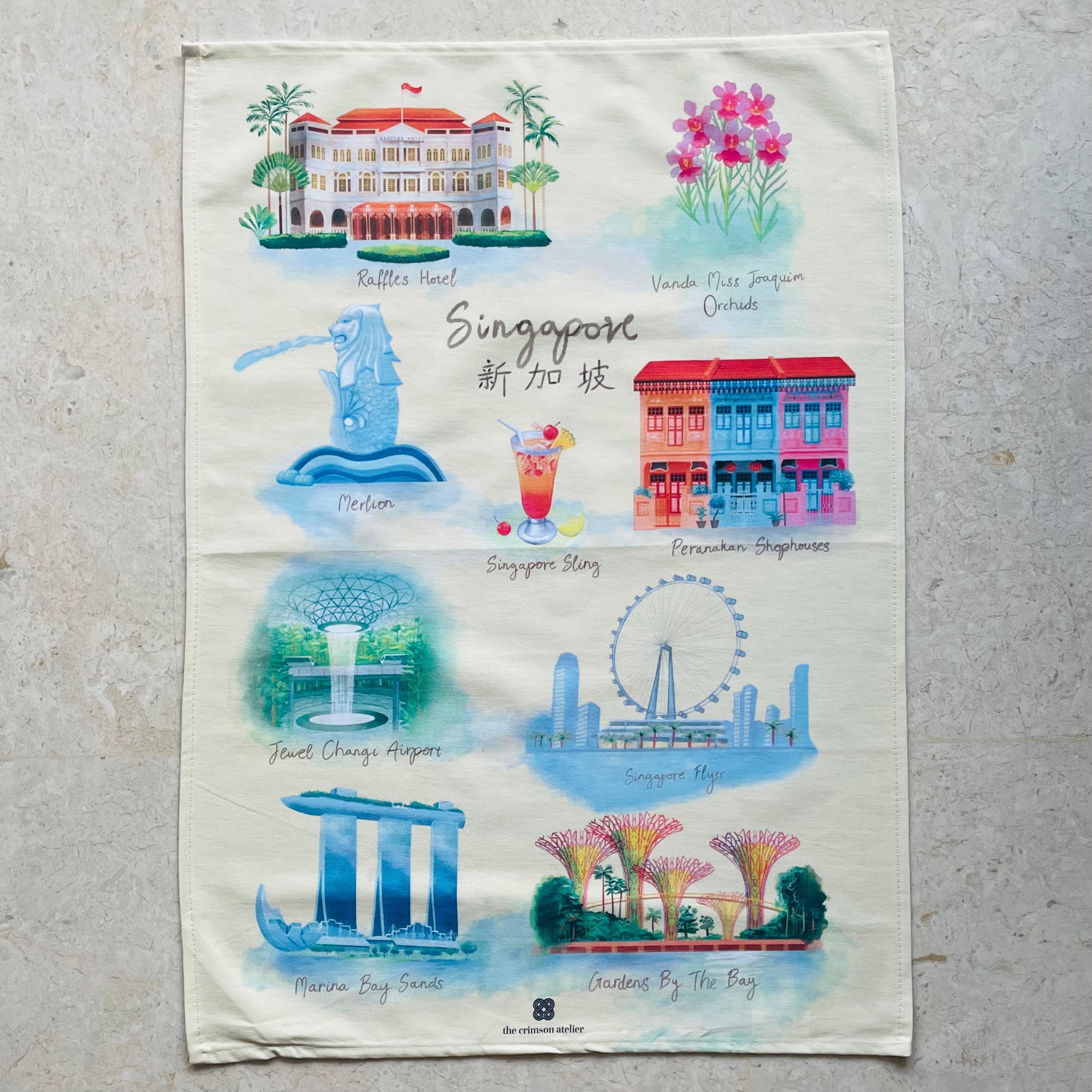 The Crimson Atelier Tea Towel - Singapore Icons
