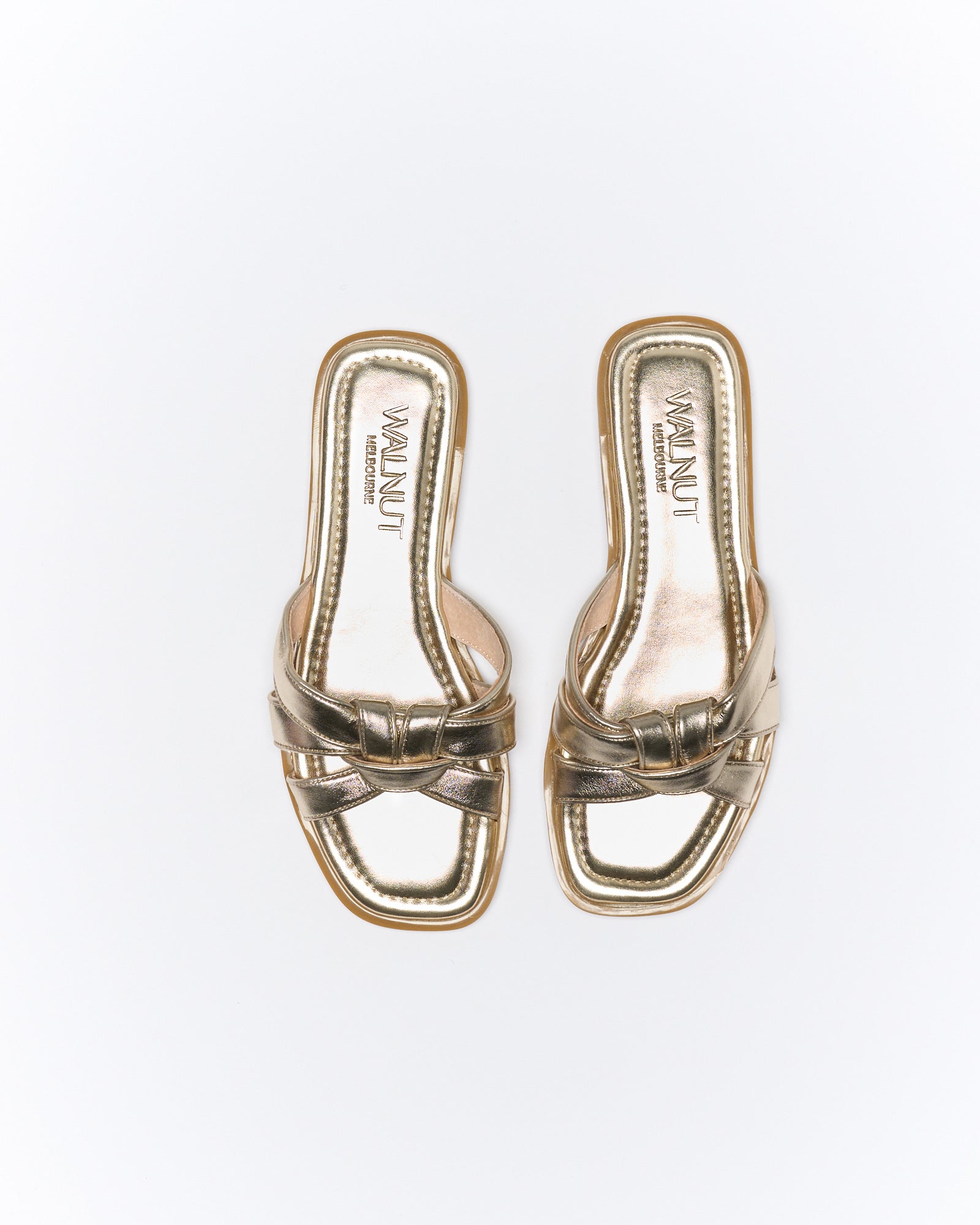 Walnut Melbourne Eden Leather Slide - Soft Gold