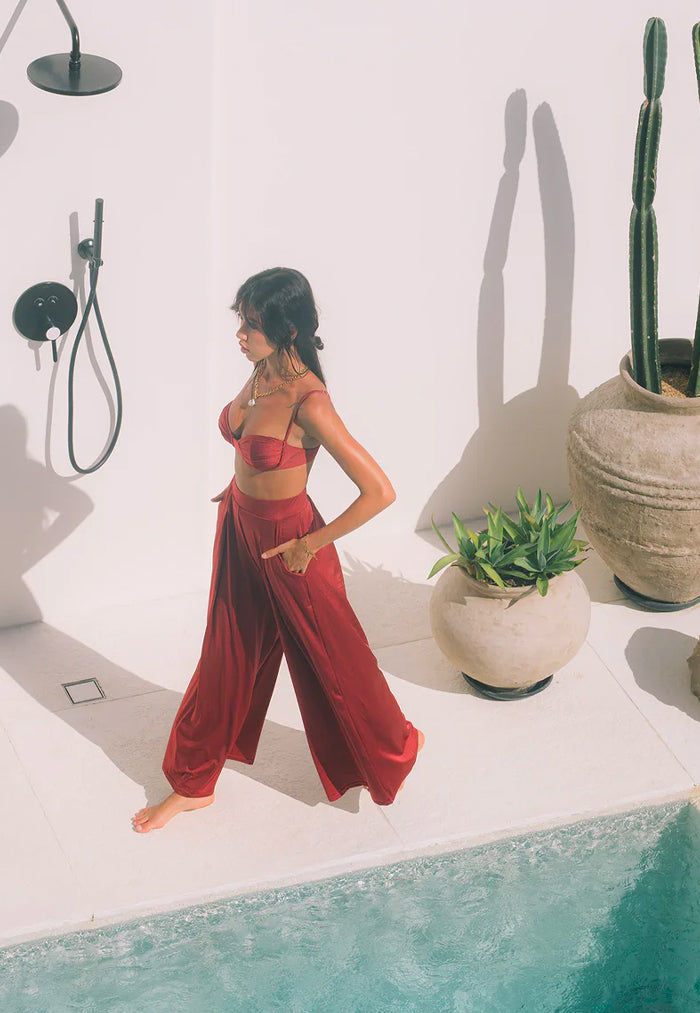 HÁI Poolside Palazzo Pants - Garnet Red