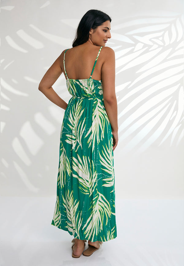 Indii Breeze Cami Plain Maxi Dress with Belt - Maui Green