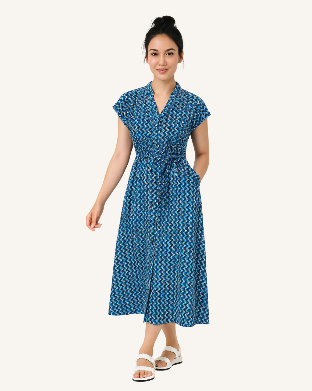 Vine and Branches Kiara Dress - Chevron Blue