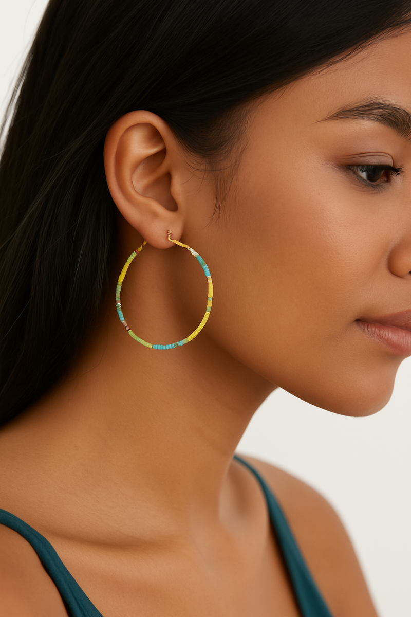 Pantala Kirei Beaded Hoops - Yellow / Blue