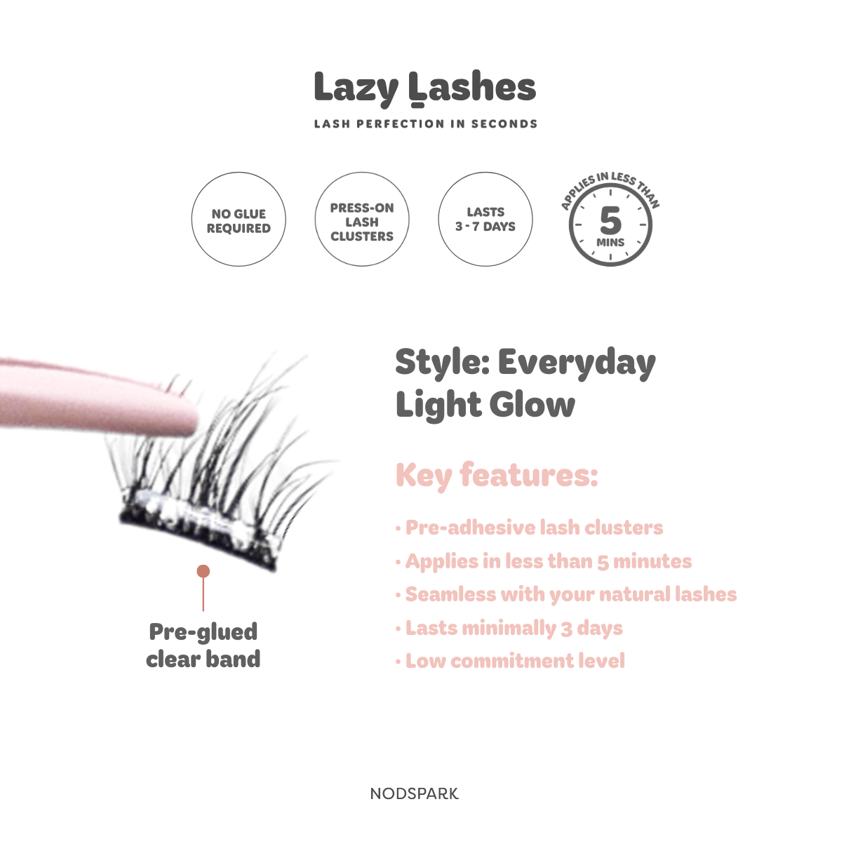 Nodspark - Everyday Light Glow (Clear Band) Lazy Lashes