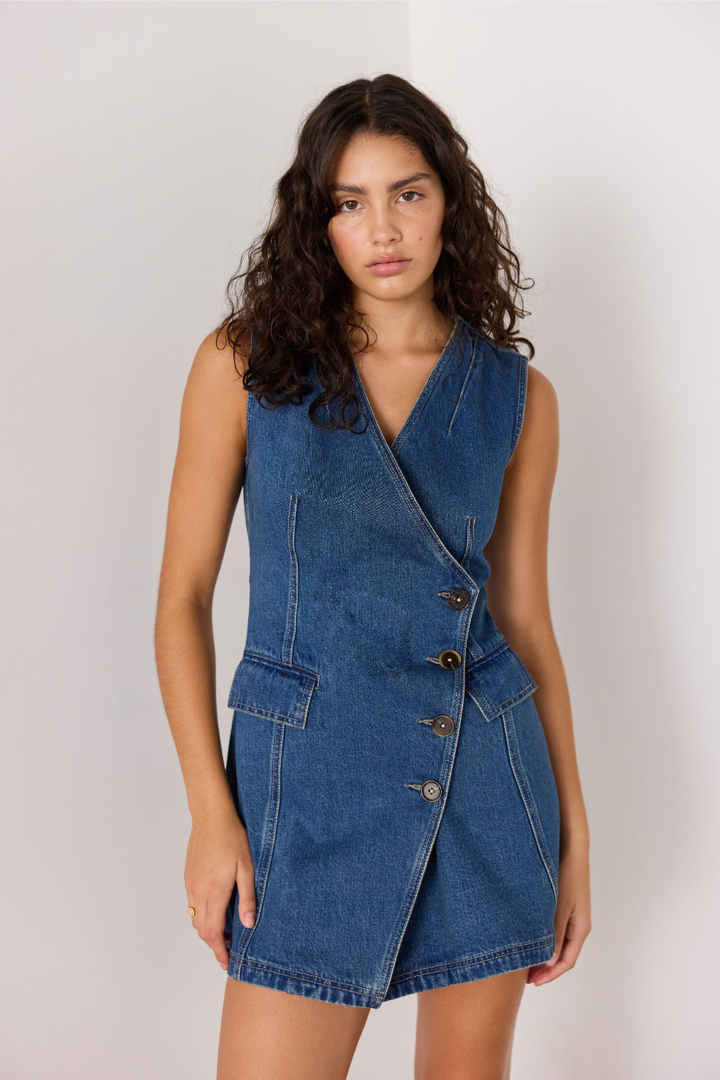 MINKPINK Nora Denim Wrap Mini Dress - Vintage Blue