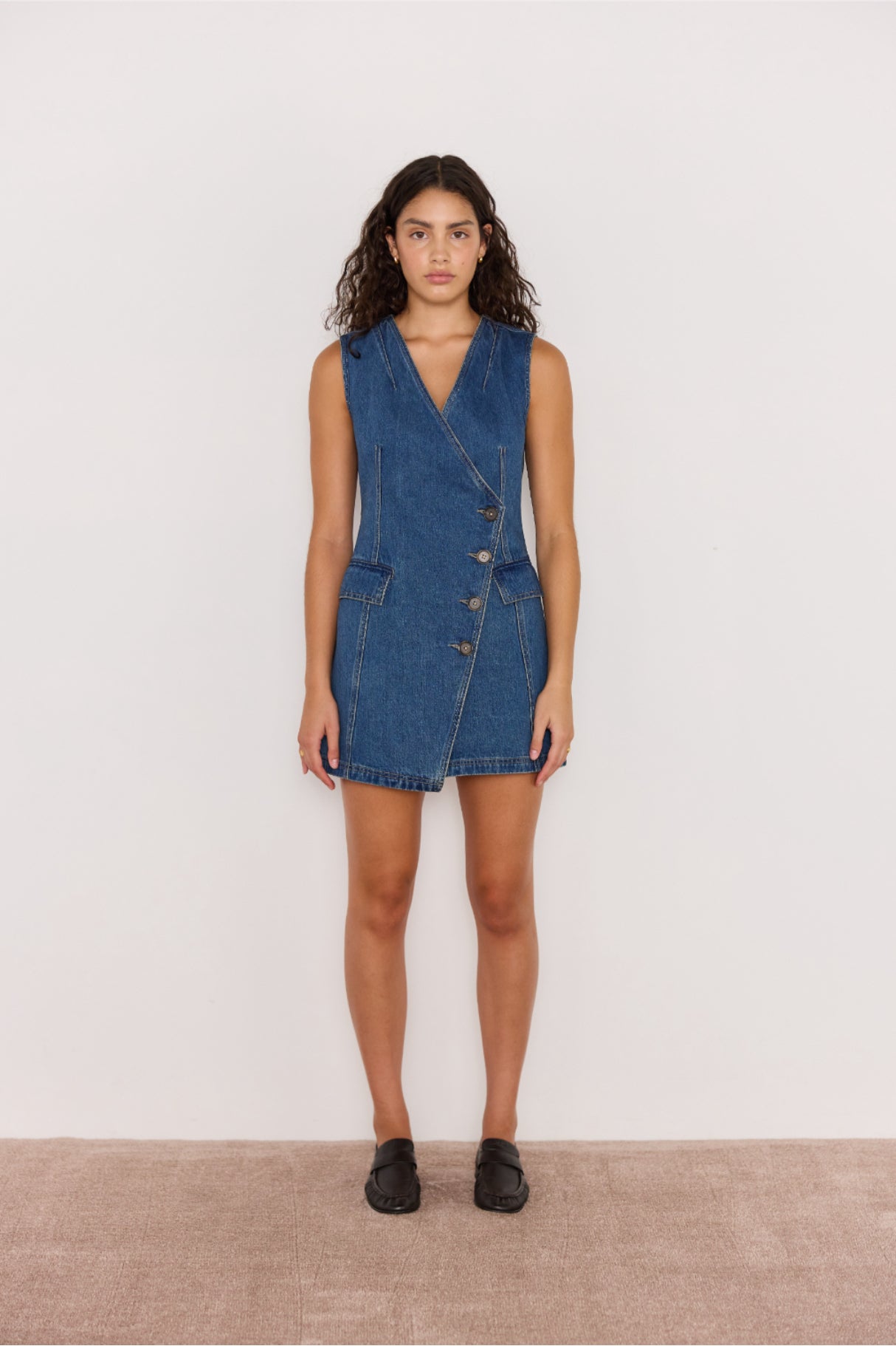 MINKPINK Nora Denim Wrap Mini Dress - Vintage Blue