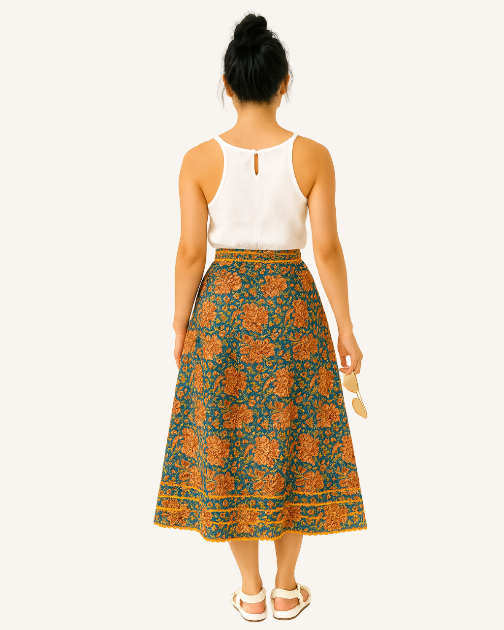 Vine and Branches Mara Wrap Skirt - Teal Yellow