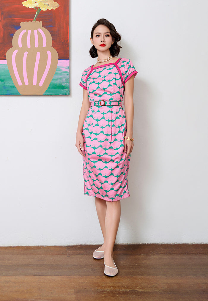 Nala Boat Neck Cheongsam - Cloud 9 Pink