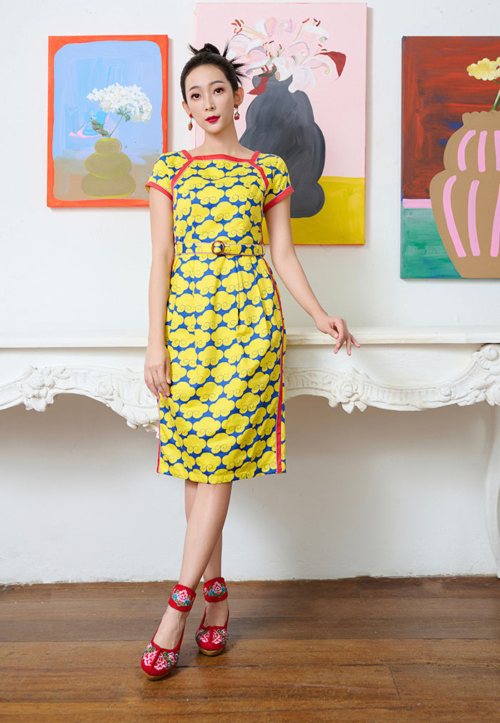 Nala Boat Neck Cheongsam - Cloud 9 Yellow