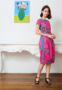 Nala Boat Neck Cheongsam - Ribbons Magenta