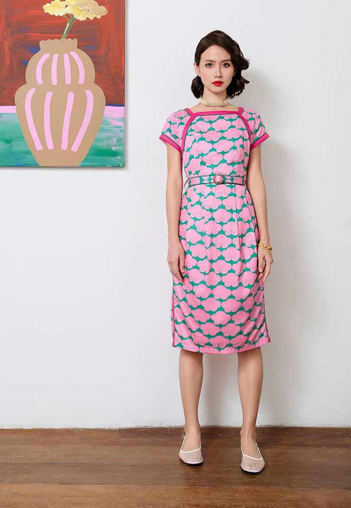 Nala Boat Neck Cheongsam - Cloud 9 Pink