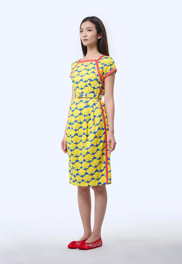 Nala Boat Neck Cheongsam - Cloud 9 Yellow