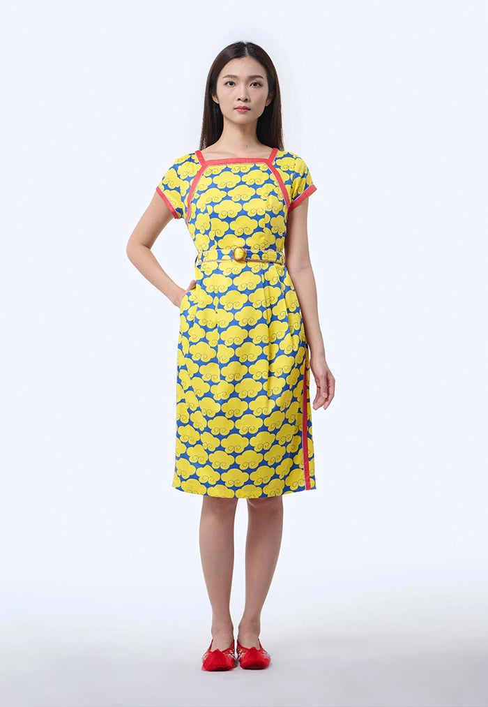 Nala Boat Neck Cheongsam - Cloud 9 Yellow