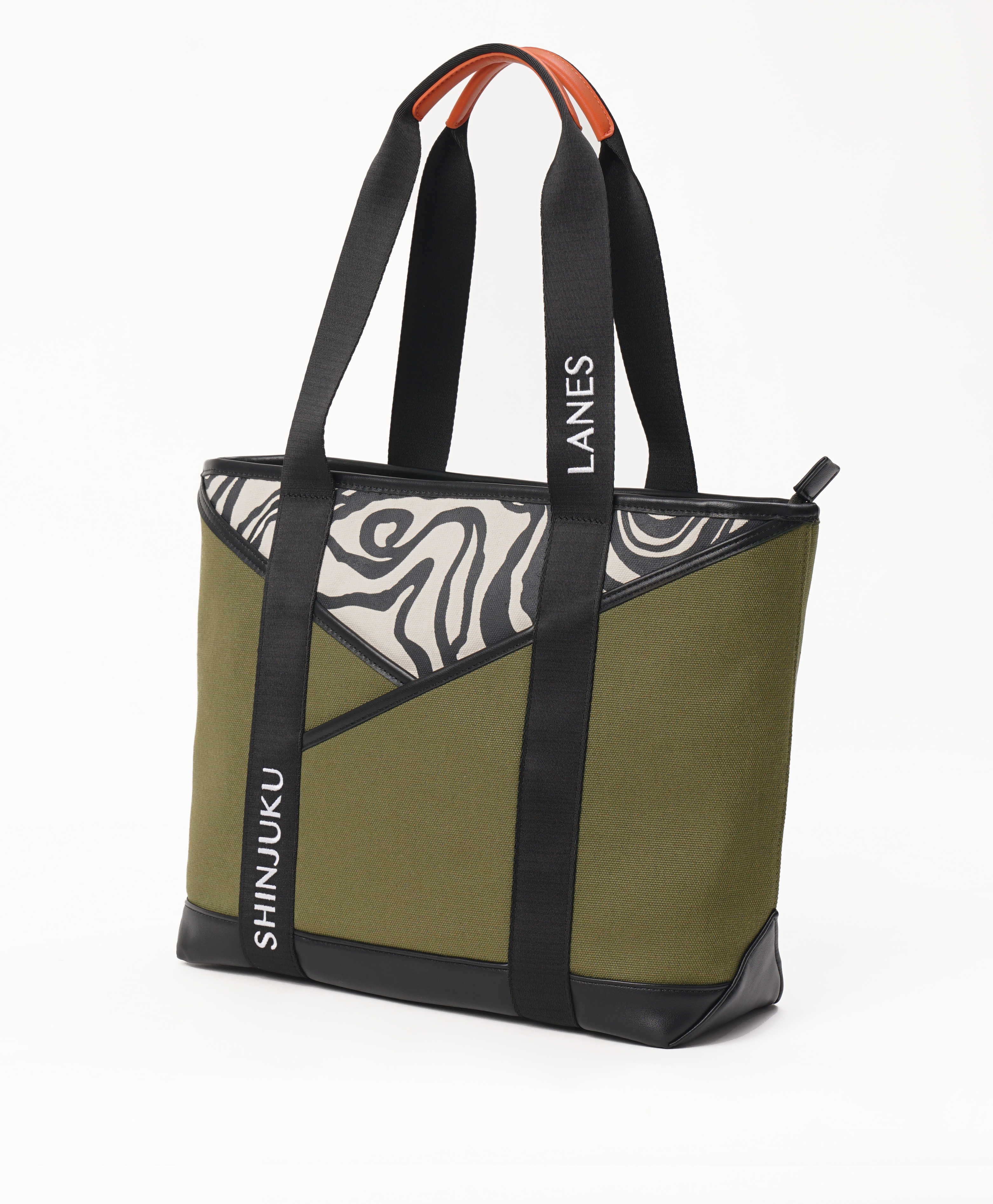 Shinjuku Lanes Origami Pocket Tote - Khaki Green Terrain Print