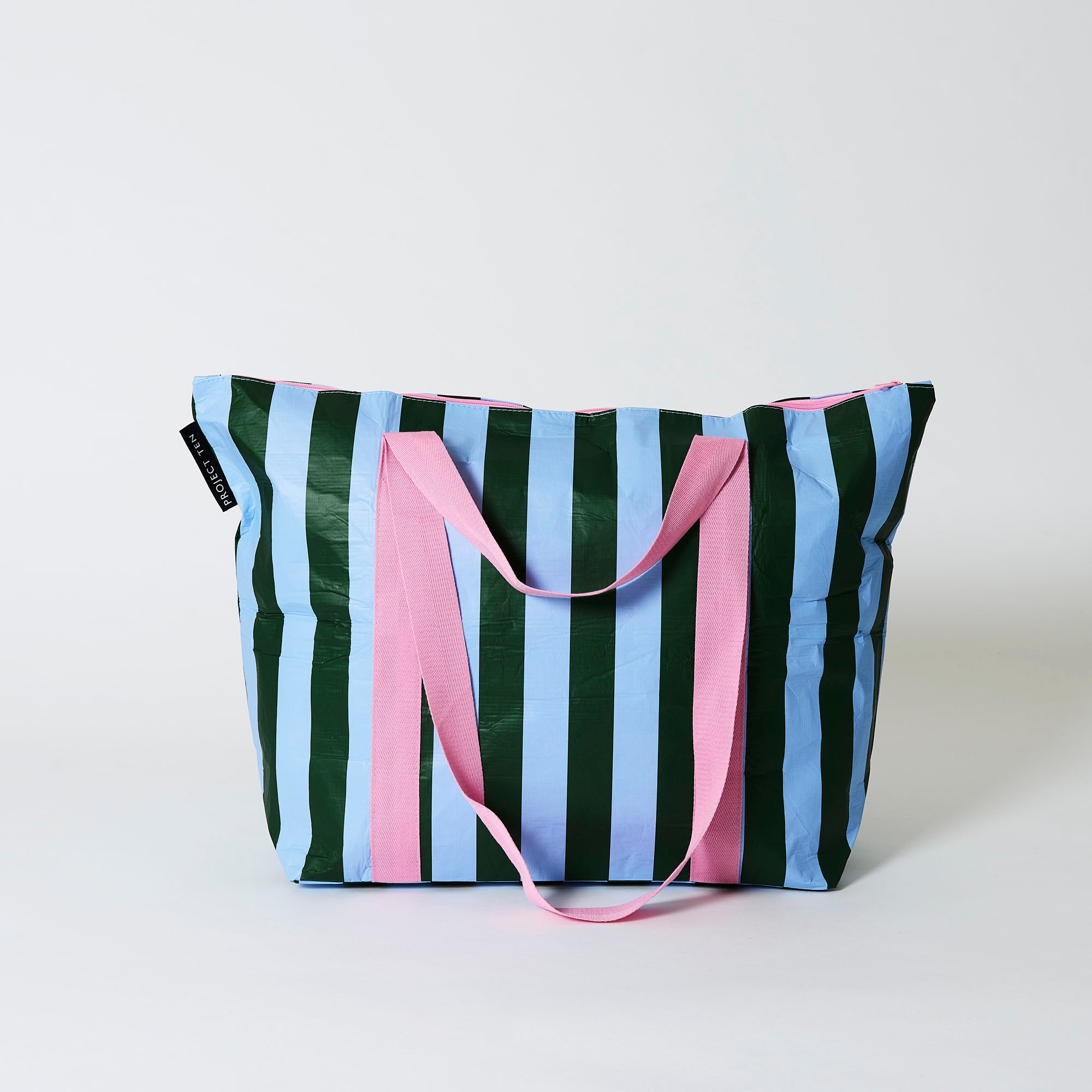 Project Ten Zip Up Medium Tote - Green Blue Stripe