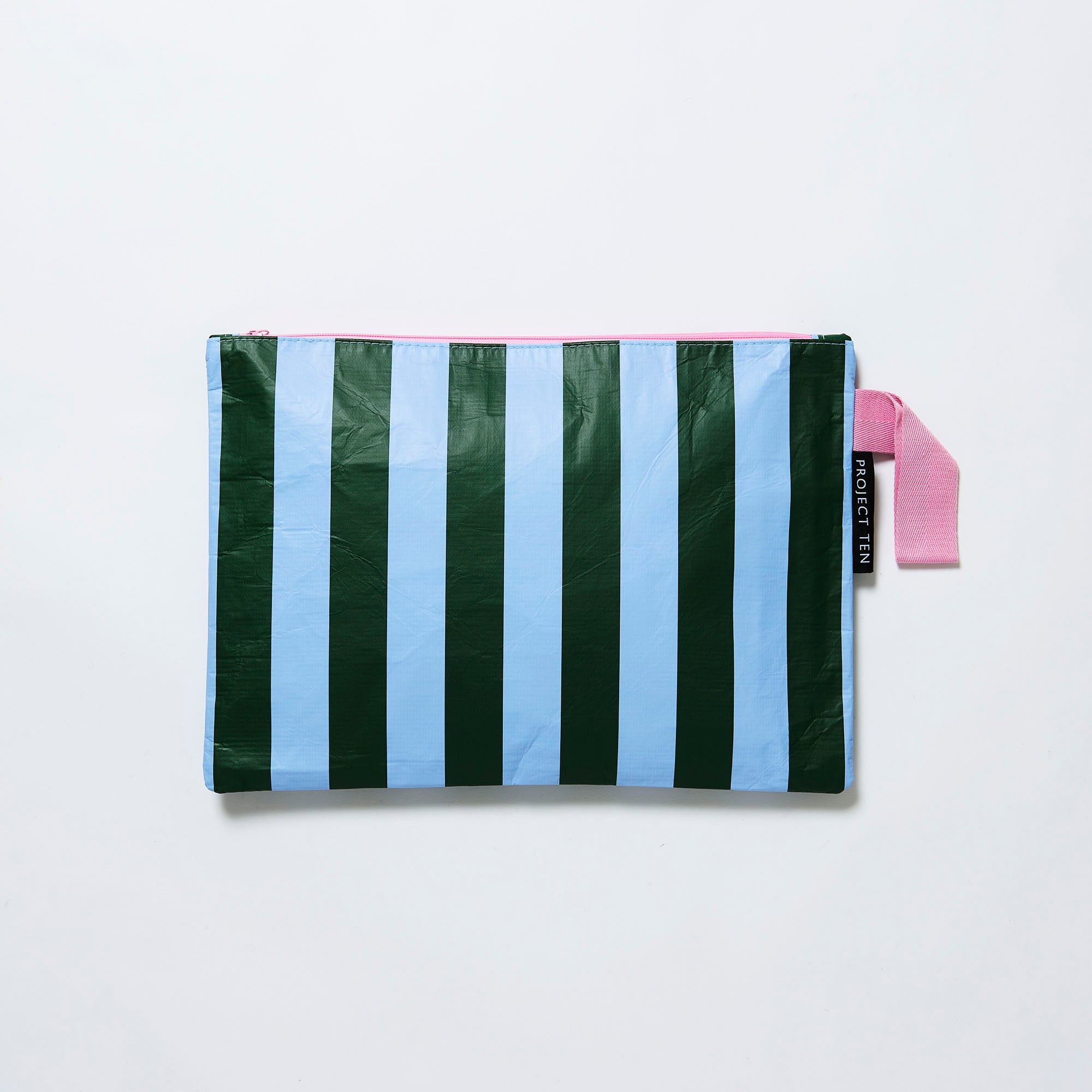 Project Ten Large Zip Pouch - Green Blue Stripe