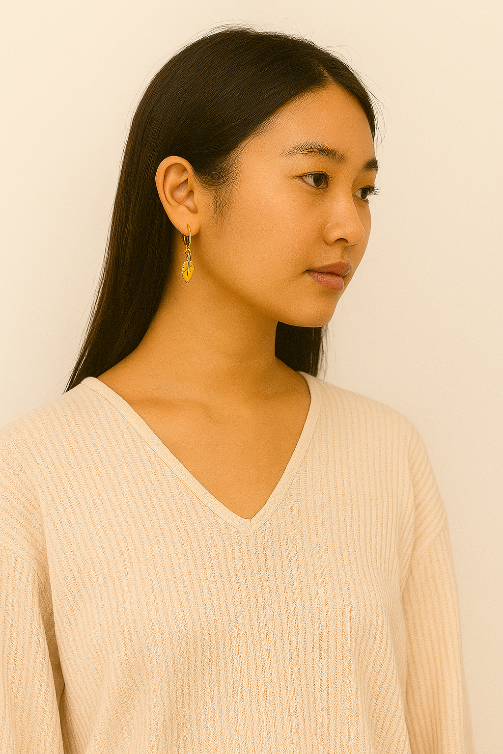 Pantala Lini Huggie Hoop Earrings - Long Leaf