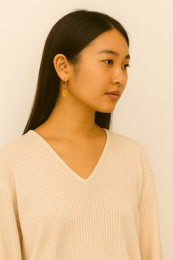 Pantala Lini Huggie Hoop Earrings - Long Leaf