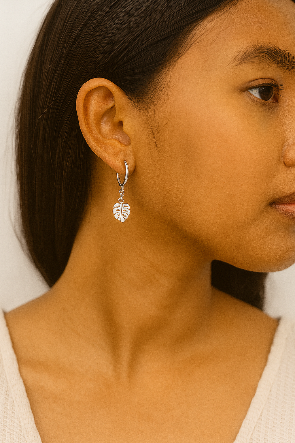 Pantala Lini Huggie Hoop Earrings - Tropical Leaf