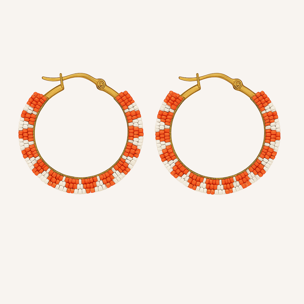 Pantala Musubi Woven Hoops - Silver Coral and White