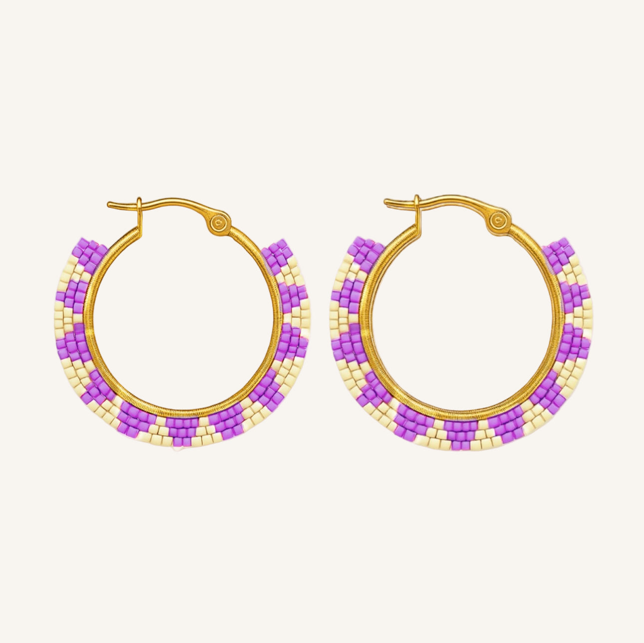 Pantala Musubi Woven Hoops - Silver Purple and Cream
