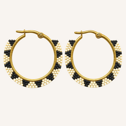 Pantala Musubi Woven Hoops - Gold Black and Cream