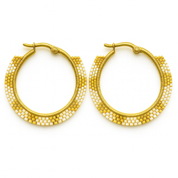 Pantala Musubi Woven Hoops - Gold and Cream