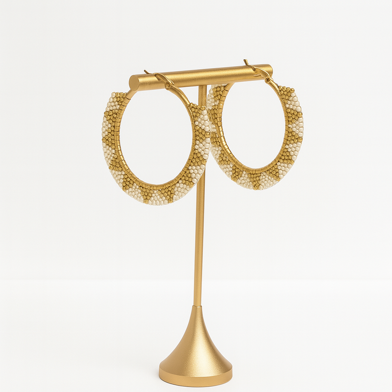 Pantala Musubi Woven Hoops - Gold and Cream