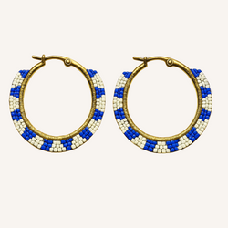 Pantala Musubi Woven Hoops - Gold Navy and White