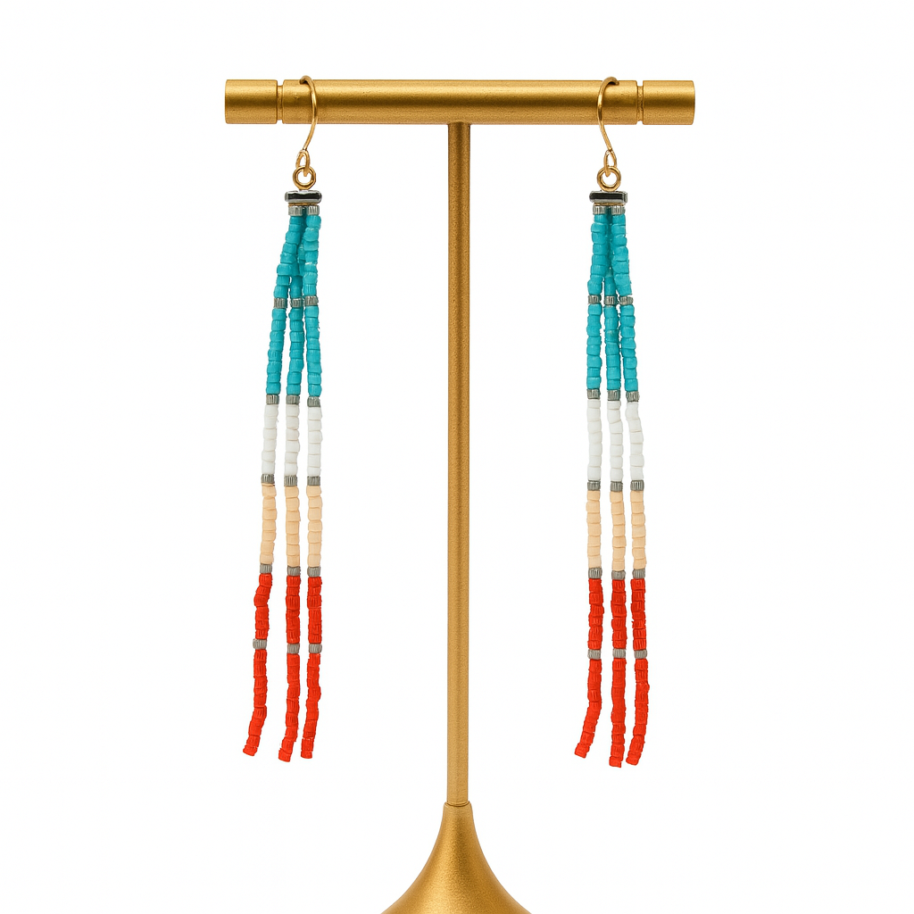 Pantala Ari 4 Strand Earrings - Red and Turquoise