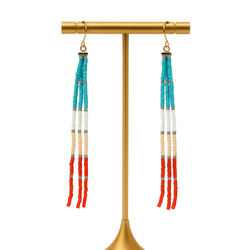 Pantala Ari 4 Strand Earrings - Red and Turquoise