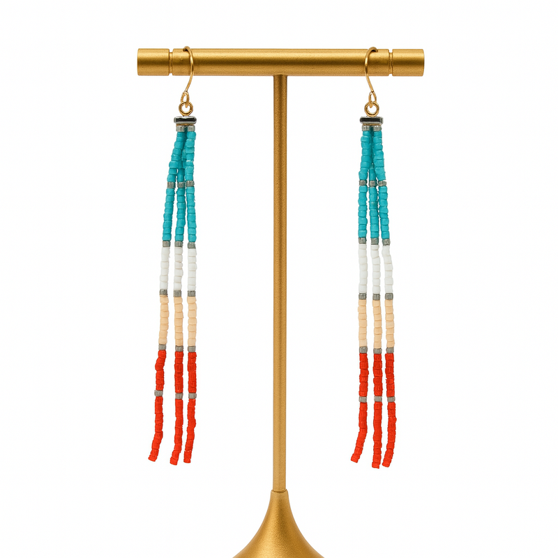 Pantala Ari 4 Strand Earrings - Red and Turquoise