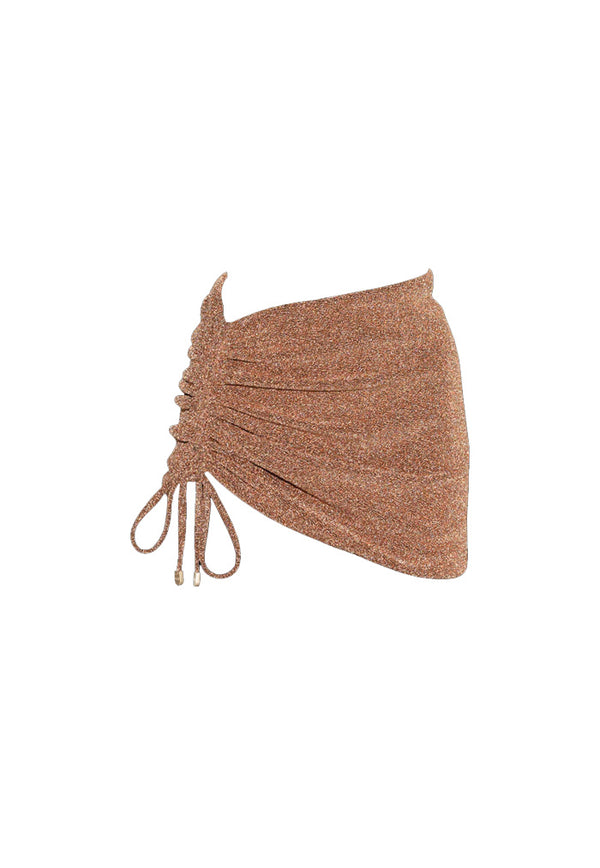 HÁI Ruched Drawstring Mini Skirt - Light Copper