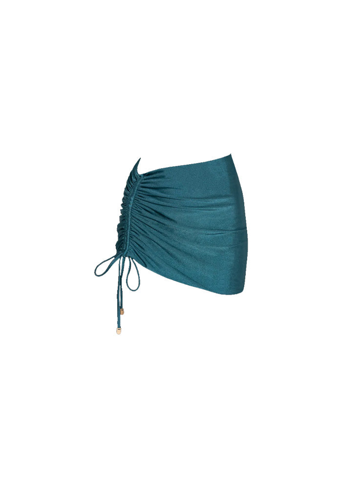 HÁI Ruched Drawstring Mini Skirt - Tourmaline Teal