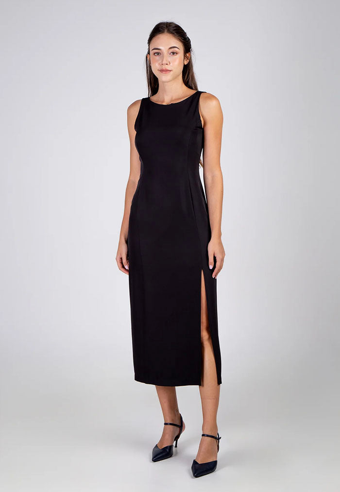 Rosylee Sheath Dress With Slit Detail - Black
