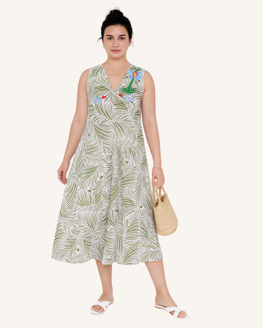 Vine and Branches Sienna Embroidered Trapeze Dress - Taupe Breeze