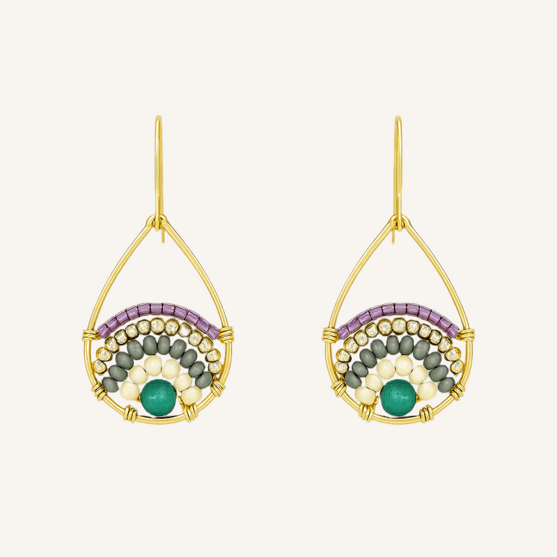 Pantala Teardrop Earrings - Gold / Green