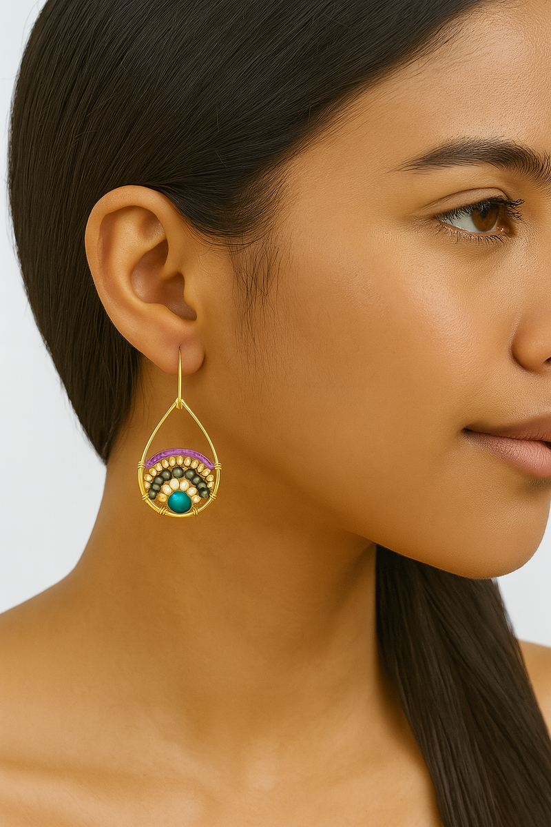 Pantala Teardrop Earrings - Gold / Green