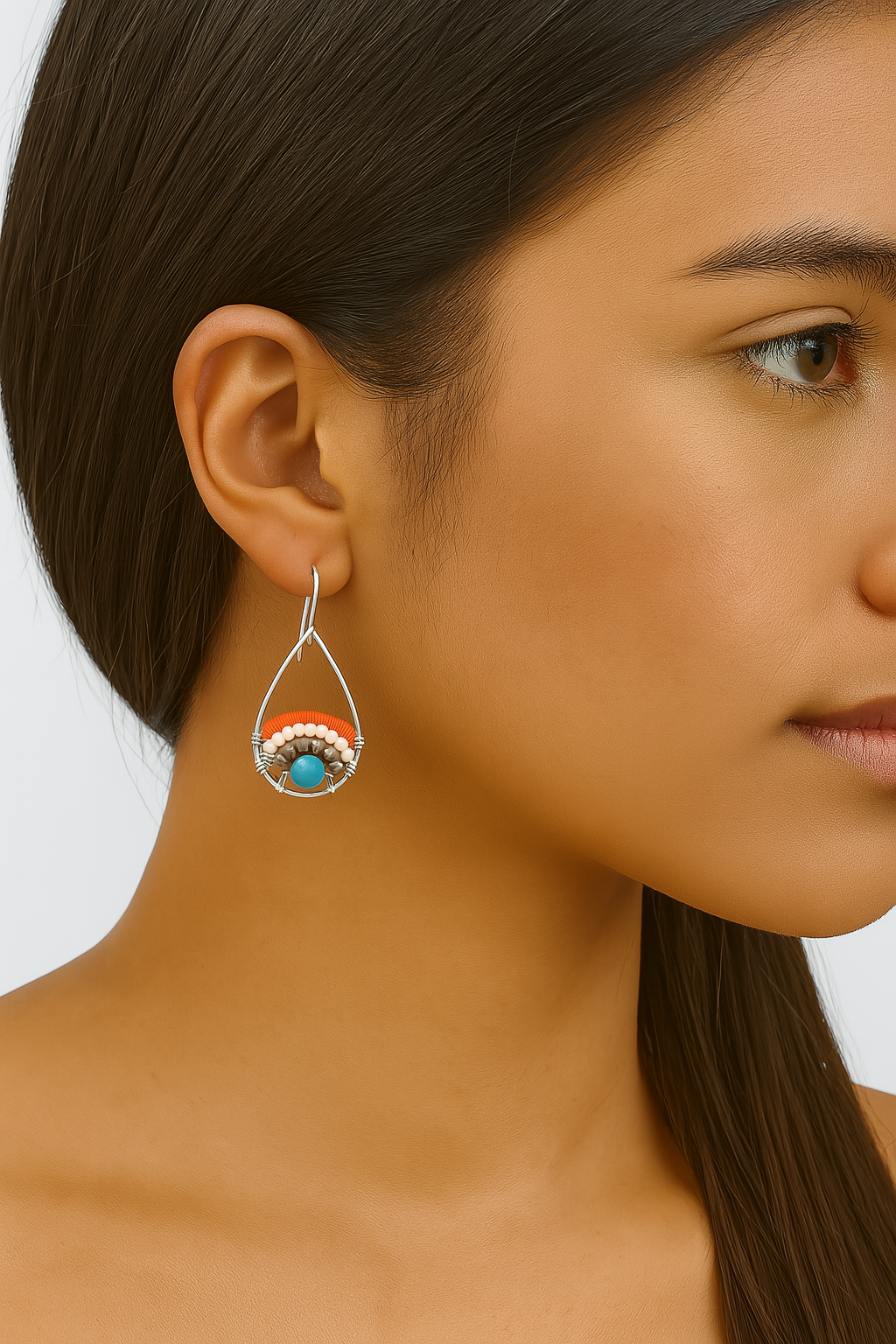 Pantala Teardrop Earrings - Orange / Teal