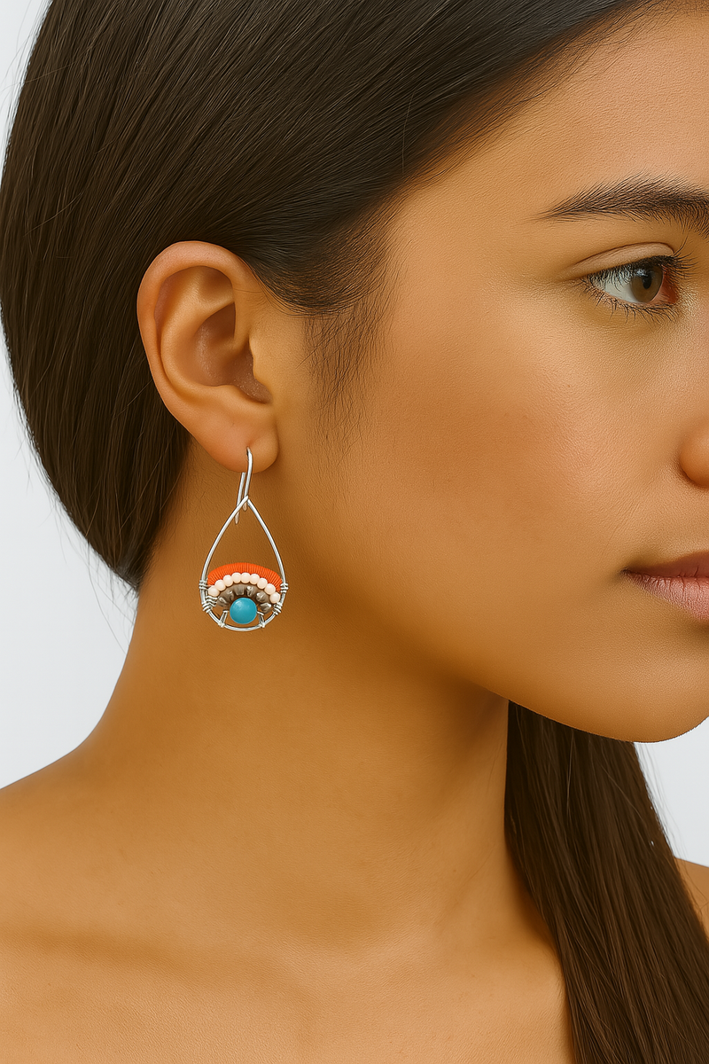Pantala Teardrop Earrings - Orange / Teal