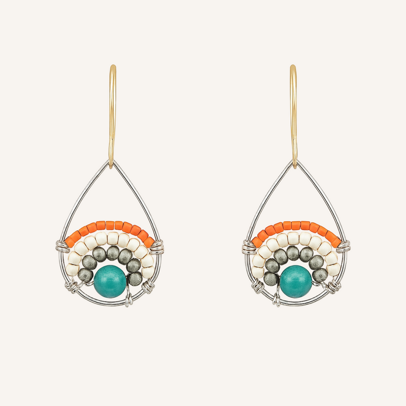 Pantala Teardrop Earrings - Orange / Teal