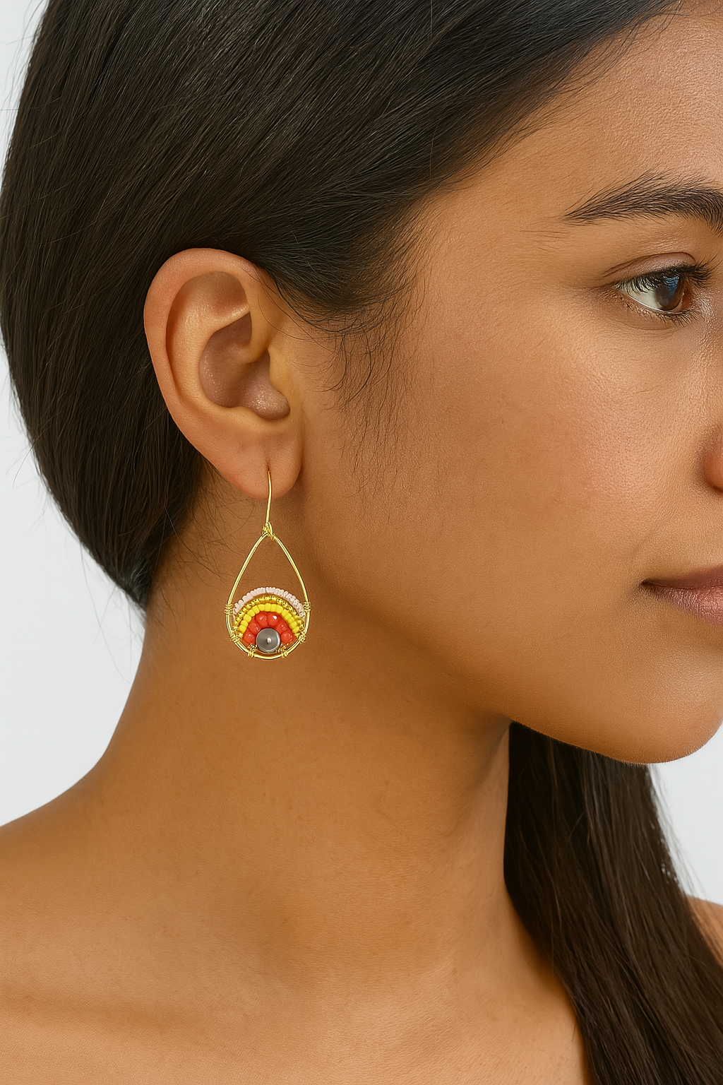 Pantala Teardrop Earrings - Yellow / Coral