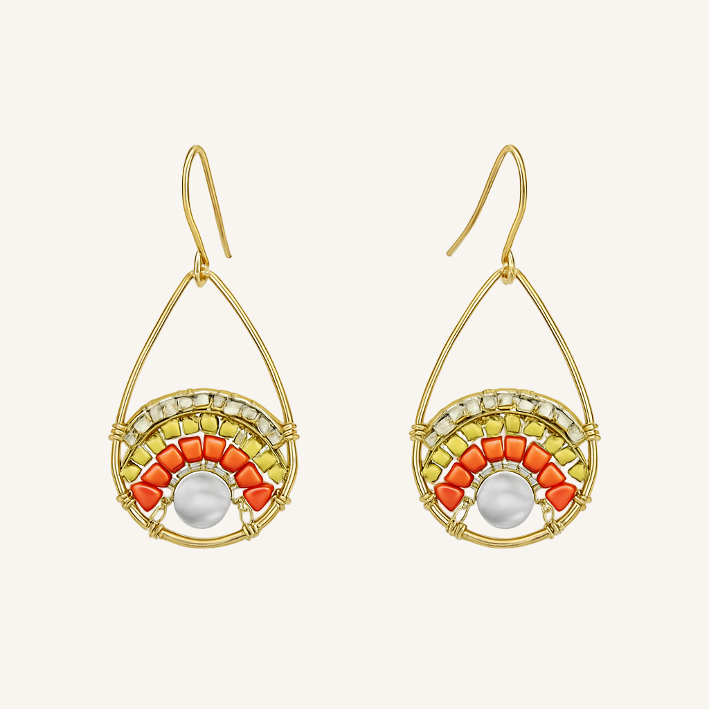 Pantala Teardrop Earrings - Yellow / Coral