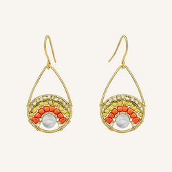 Pantala Teardrop Earrings - Yellow / Coral