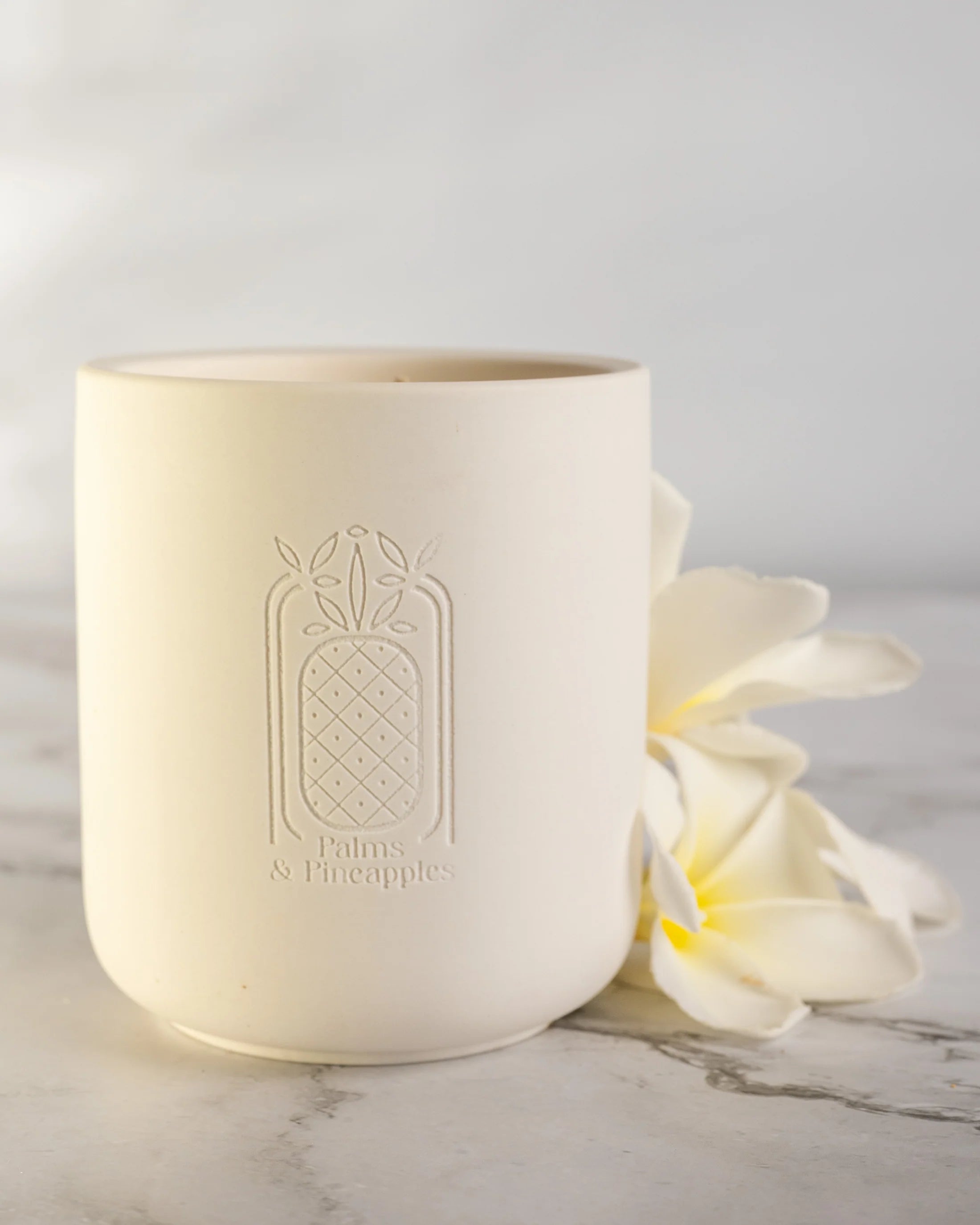 Palms & Pineapple Ceramic Tropical Candle - Frangipani