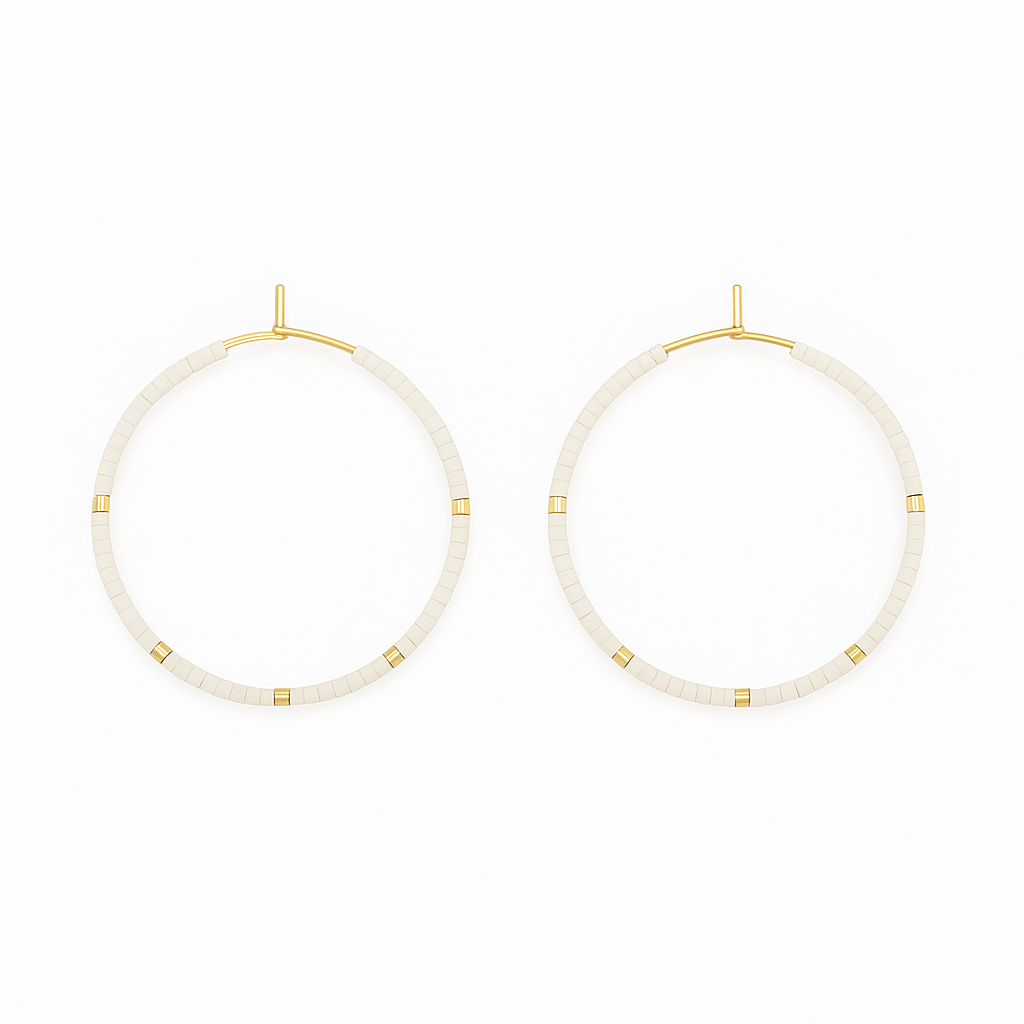 Pantala Yantra Beaded Hoops - White
