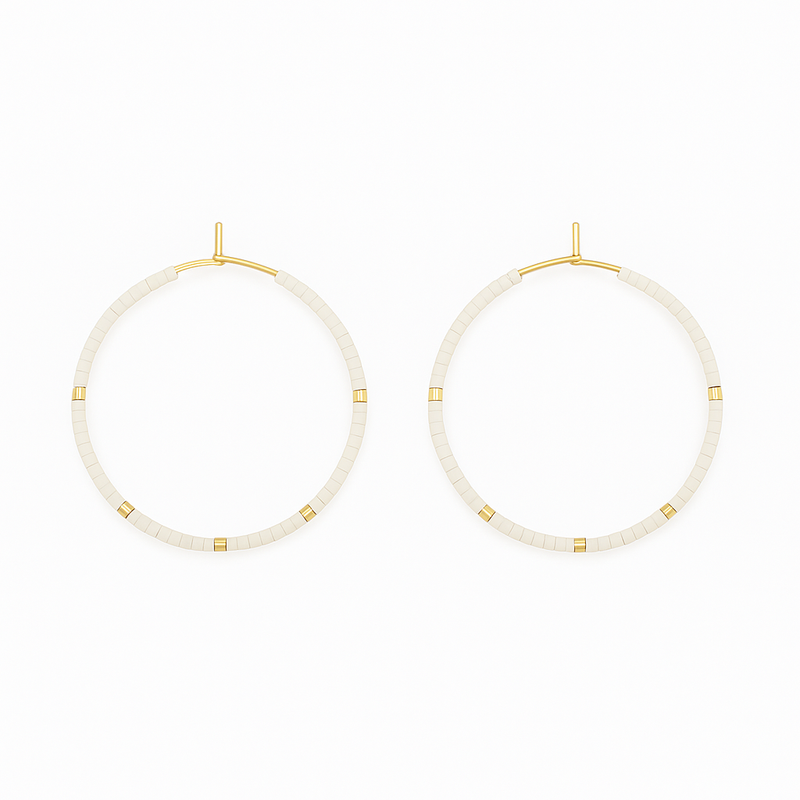 Pantala Yantra Beaded Hoops - White
