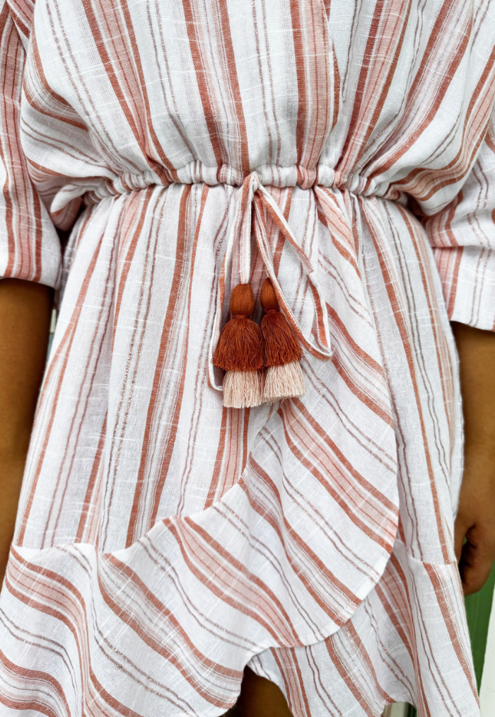 Apostrophe The Label Florence Drawstring Dress - Orange/White